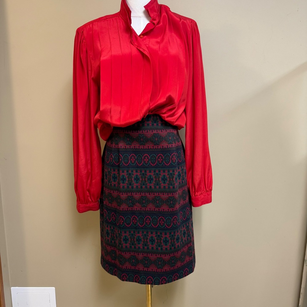 St Michael UK 16 Geometric Pattern Wool Blend Pencil Skirt‎ Knee Length